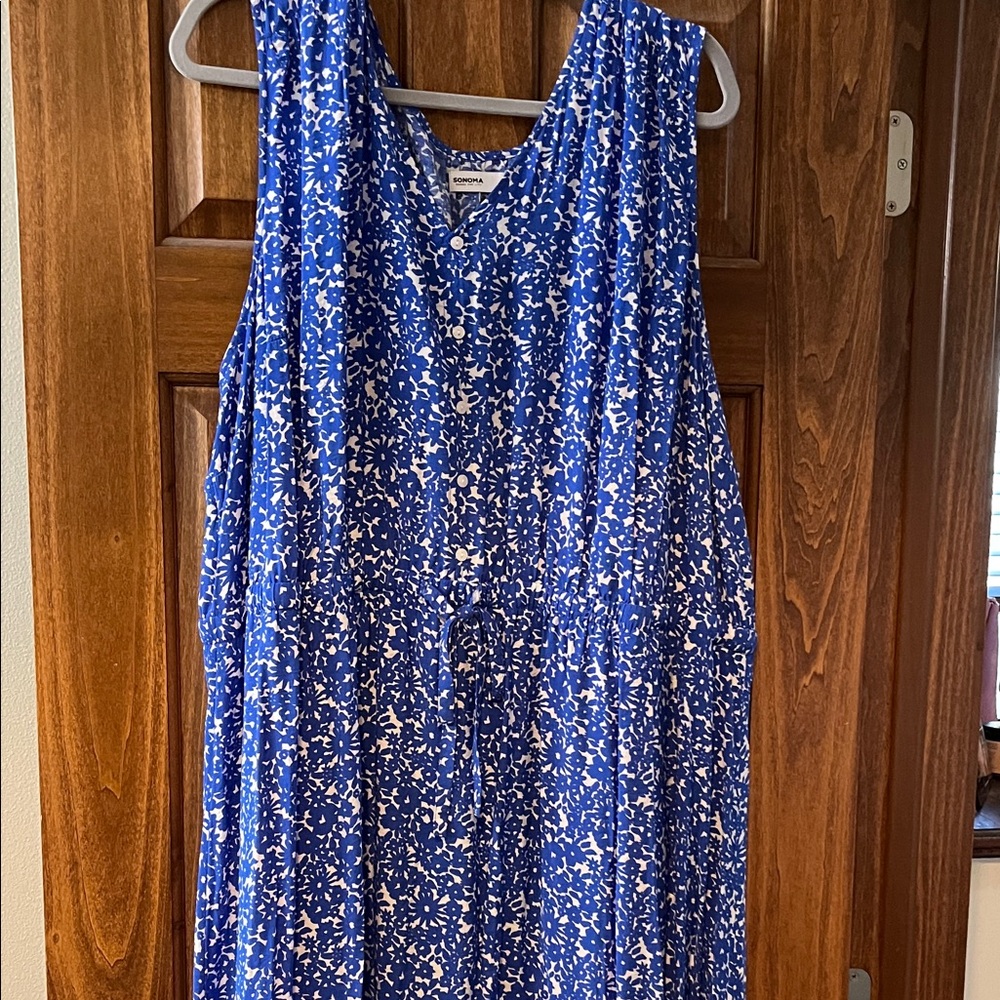 Sonoma Blue and White Patterned Maxi Dress